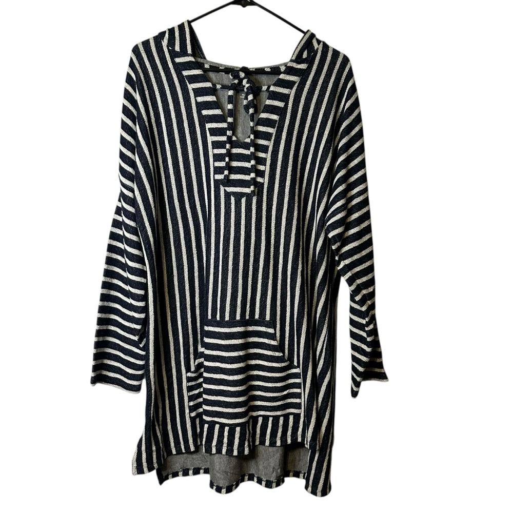 Soft Surroundings Soho Striped Hooded Tunic Top XL Nautical Cruise Boho 2AC33